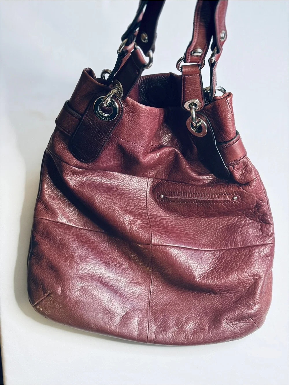 B. Makowsky VTG Plum Leather Slouchy Hobo Shoulder Bag Tote Silver Accent - EUC